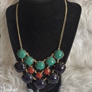Green and Red Gemstone Necklace with Gold Setting